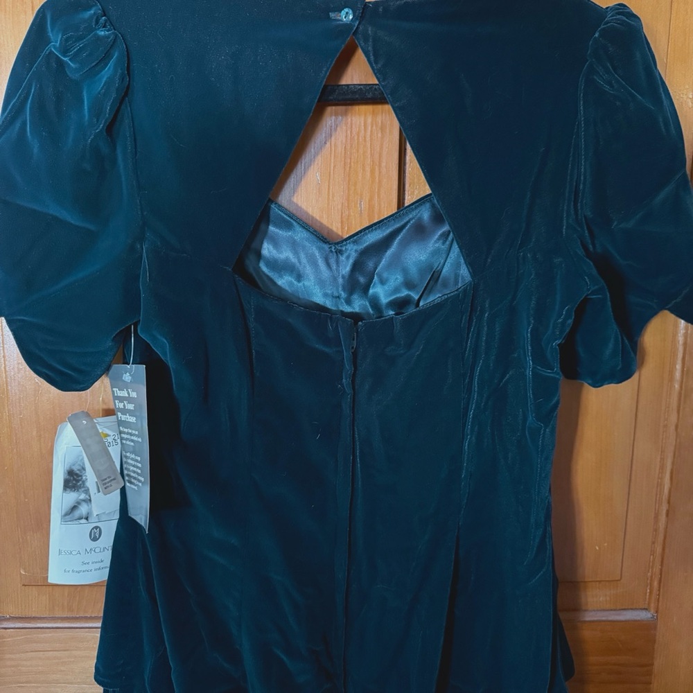 Jessica McClintock Teal Velvet Midi Dress